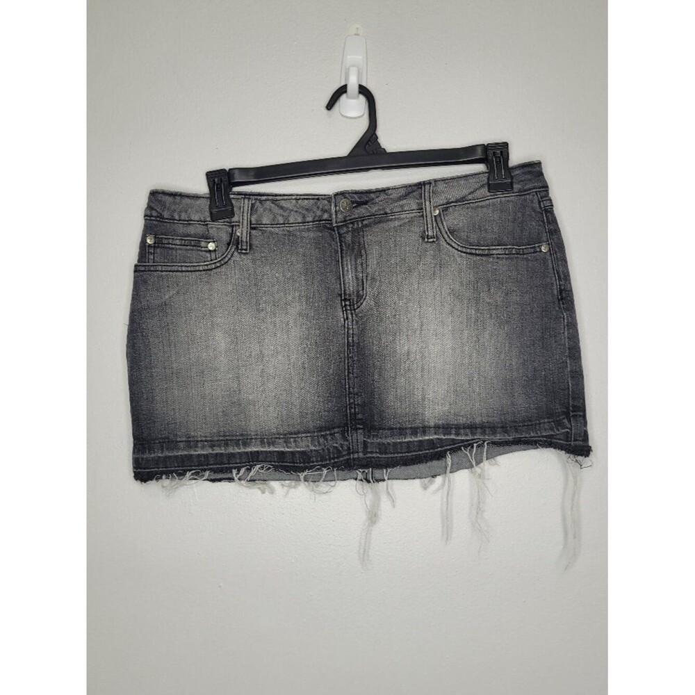 Y2k No Boundaries gray black micro mini raw hem short skirt size 15